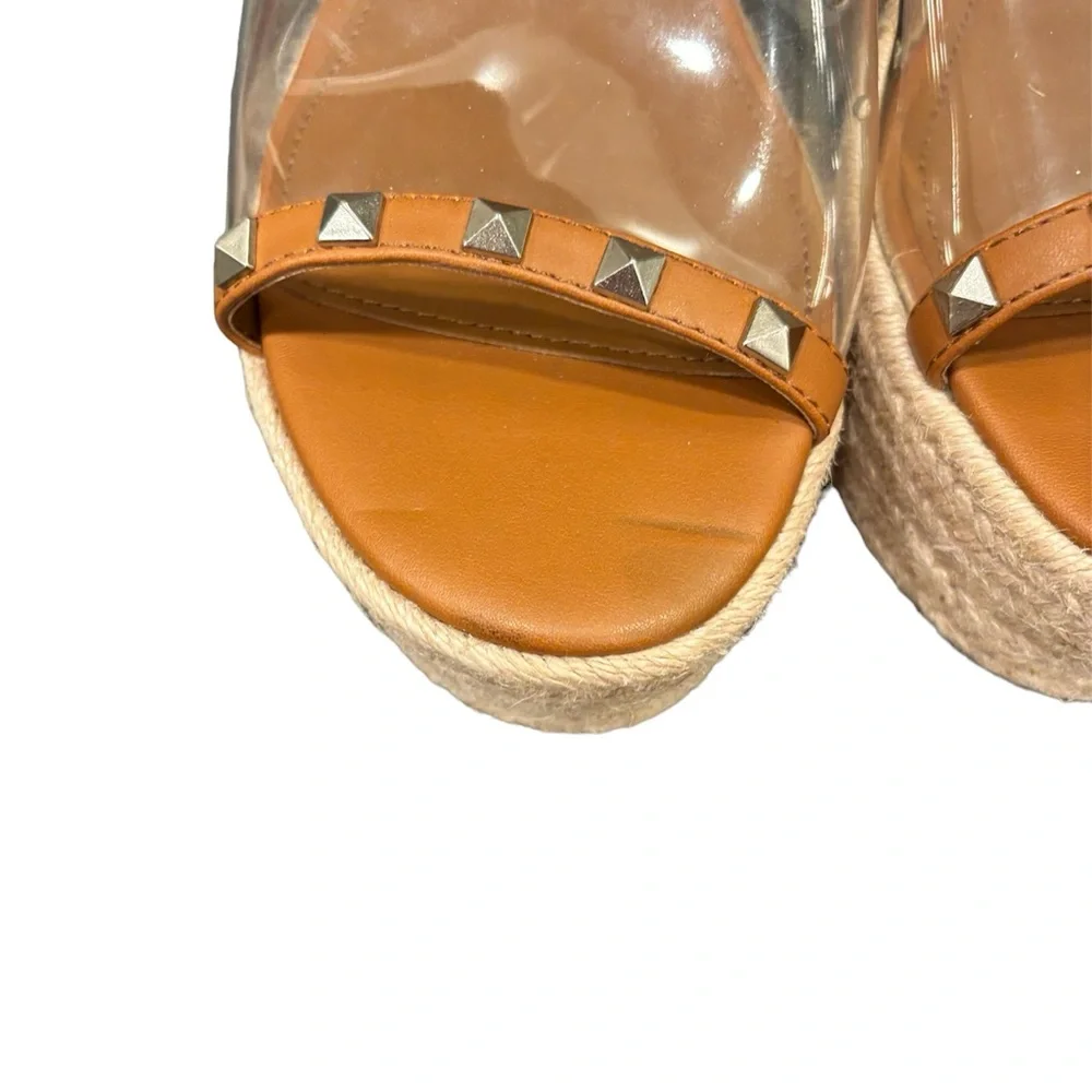 Marc Fisher Studded Clear Platform Espadrilles Wedge Sandals size 7
